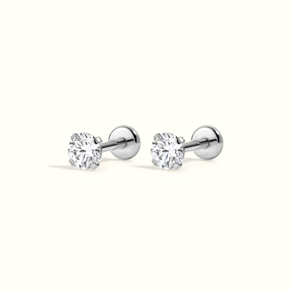 Maison Miru Celestal Crystal 3mm Nap Earrings Silver Color. Hypoallergenic.
